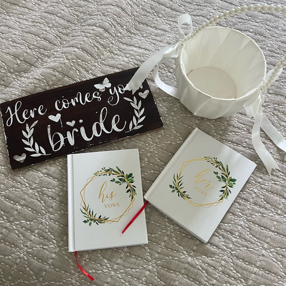 Wedding Vows Books and Flower Basket Set